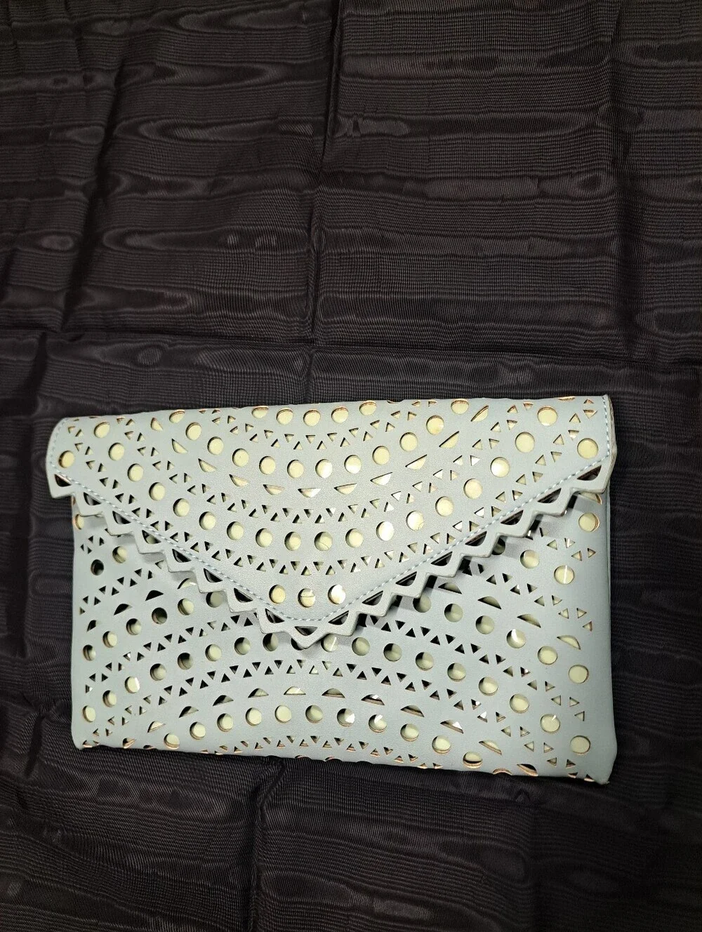 Urban Expressions Light Mint Laser-Cut Envelope Clutch with Gold Accents
